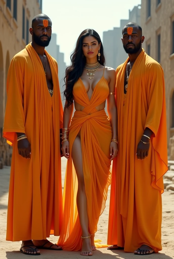 (Best Quality, 2k, Masterpiece, QHD: 1.3, A Handsome short haired african barbarian   man is surrounded by three women up against him touching him and gaze at him, at a mansion, wearing Tracksuits that show off body, perfect bodies, women: long flowing hair, flowers in hair, seductive, materials, golden hour, , jewelry, golden hour, photorealistic, masterpiece, in love, small grin, perfect faces, Flirtatious-groping 
