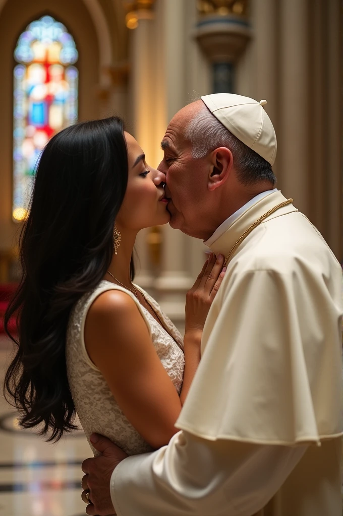 Pope Francis kisses a beautiful -yeld ble girl on the mouth,4k,high resolusion,