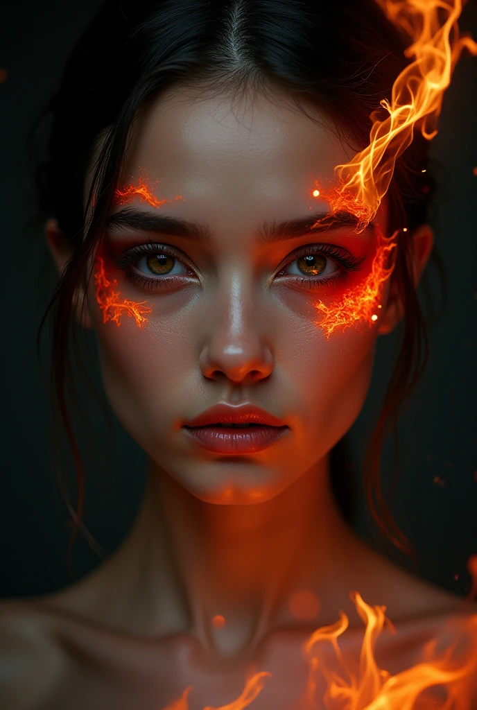 uma mulher com cabelos ruivos e uma cara de fogo, arte de fantasia hiperrealista, bela arte digital, Arte VFX, Arte digital alucinante, stunning digital illustration, arte de fantasia realista, lindo arte digital, Unreal Engine 5 Arte Digital, Arte digital realista 4K, Arte digital realista 4K, Arte digital detalhada em 4k, Retrato VFX altamente detalhado, retrato vfx altamente detalhado de