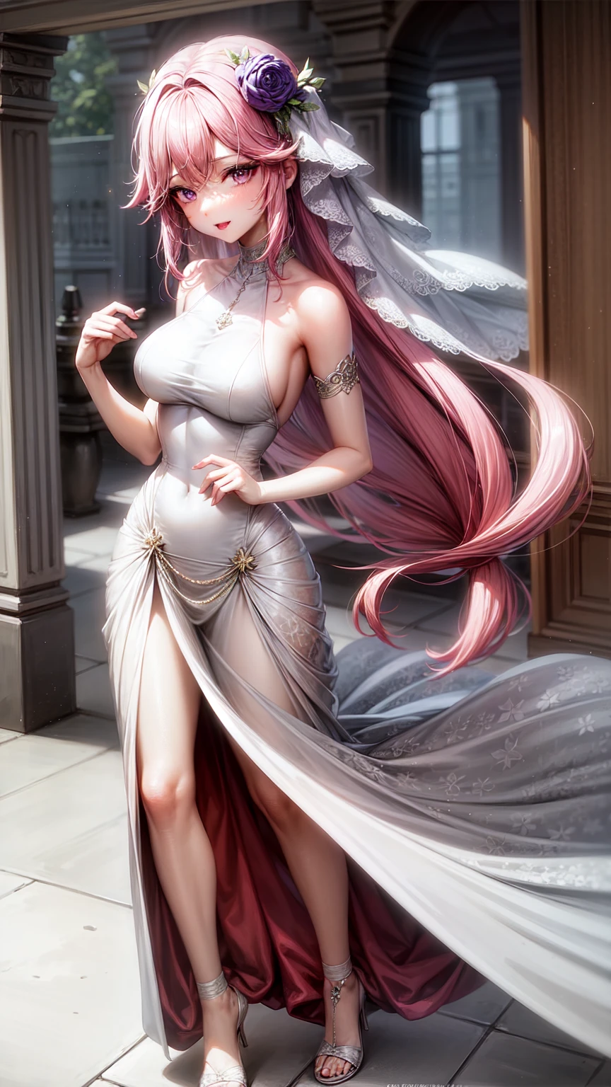 8K, Ultra High Definition, Super detailed, young girl of 18 years, Shiny detailed hair, detailed face, normal landscape, solo, looking at viewer, {{best quality}}, {{masterpiece}}, {{ultra-detailed}}, {detailed light}, ultra high quality eyes, detailed eyes, perfect eyes, large eyes, blue eyes, wearing a metallic dress, red hair, long hair, beautiful, skinny body, White skin, slutty, erotic, blushing, open mouth, standing in suggestive pose, ((nsfw))