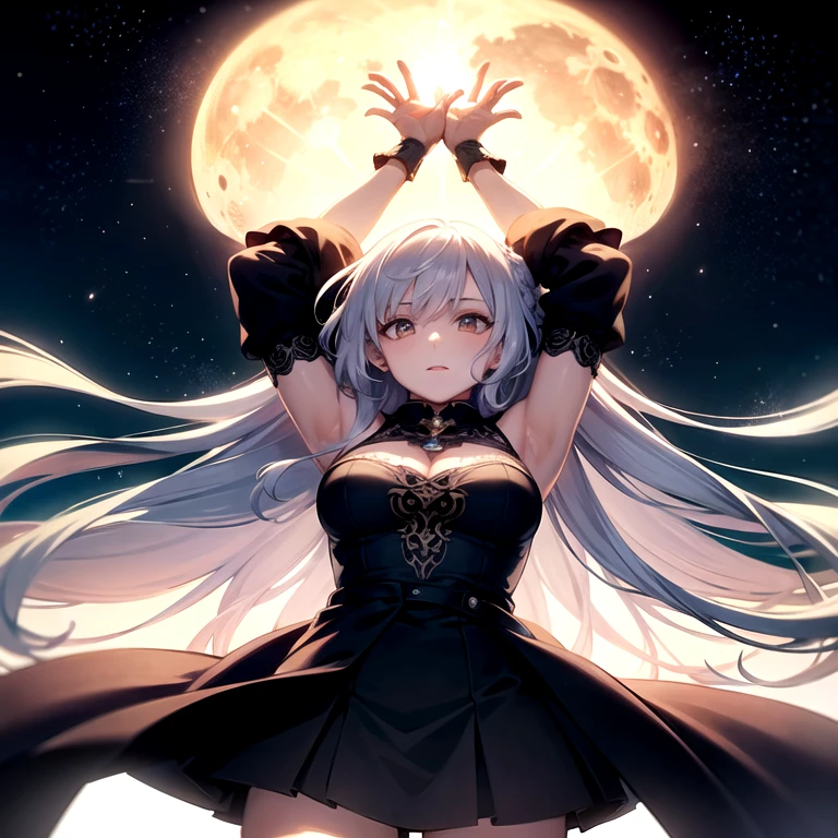 1 girl,KarotteSulong,Ausfallschritt,Rabbit hears,white hair,lange Haare,rote Augen,(Glowing eyes),Ernster Ausdruck, angry eyes,(von unten),Stehen,Nacht,Sternenklarer Himmel,Mondlicht,electrical effect around the body,fit,Meisterwerk,extrem detailliertes CG Unity 8k-Hintergrundbild, best quality,32k,Scharfer Fokus, gaping pussy
