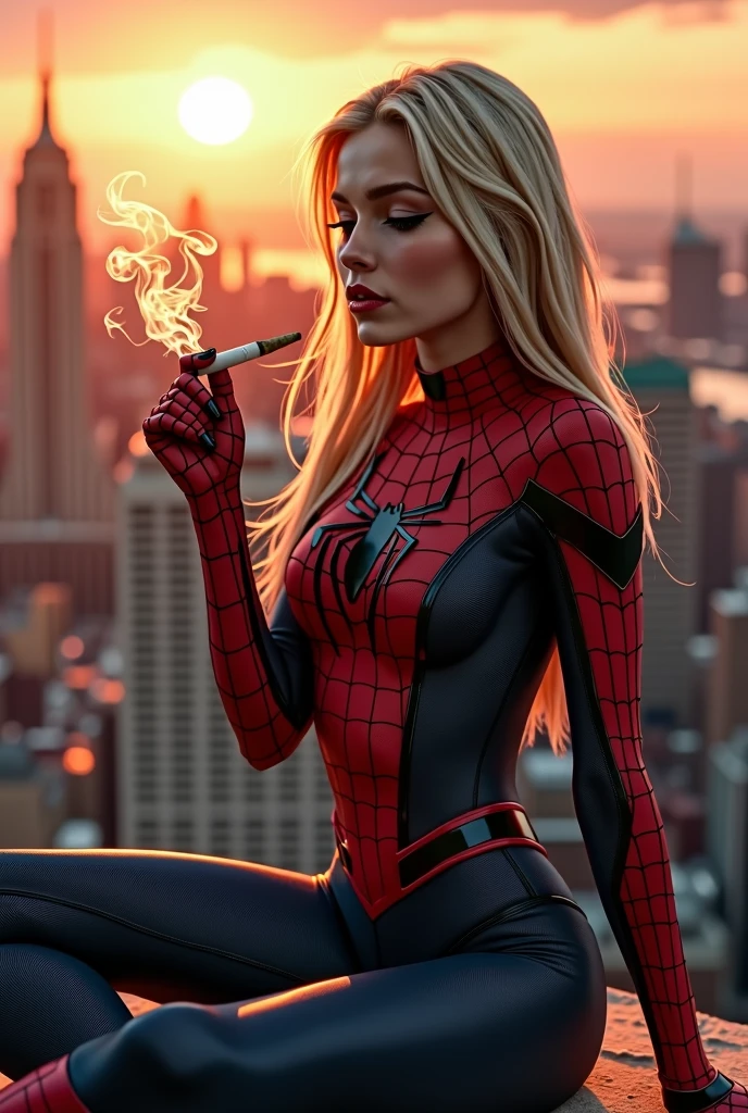((Emily Willis with her legs raised)), (((exposed breasts, show nipples))), ((nonpanties)), bottomless, ((costume is disappearing from her chest to her vagina)), cameltoe:1.5, blonde hair, Beautiful woman detailed defined body, ((spider man cosplay)),m, ((breasts popping out)), thigh gap, (exposed midriff), narrow waist, wide hips ((bare chest)), (show nipples) (((location is detailed city rooftop))), time of day is night, ((her bare breasts are exposed)), visible nipples, (toned body)