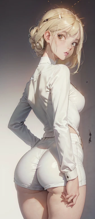 A hot german woman, tall figure, flowy blonde hair, natural makeup, natural big breasts, wearing a white tight shirt with u-neck short-sleeve and naked bottom, white shirt, tight shirt, spandex material shirt, stilettos, high heels, long legs, standing and closed legs, pushes chest, seductive pose, full body, front view, night, at clothes shop for women, ruined floor, flooded floor, glass ceiling, camera from bellow, dynamic light, lens flare light, masterpiece, ultra detailed, detailed face and skin, studio lighting, lighting backlight, fogging, smokey, layered smokey, movie scene, dramatic photo, vignette, perspective
