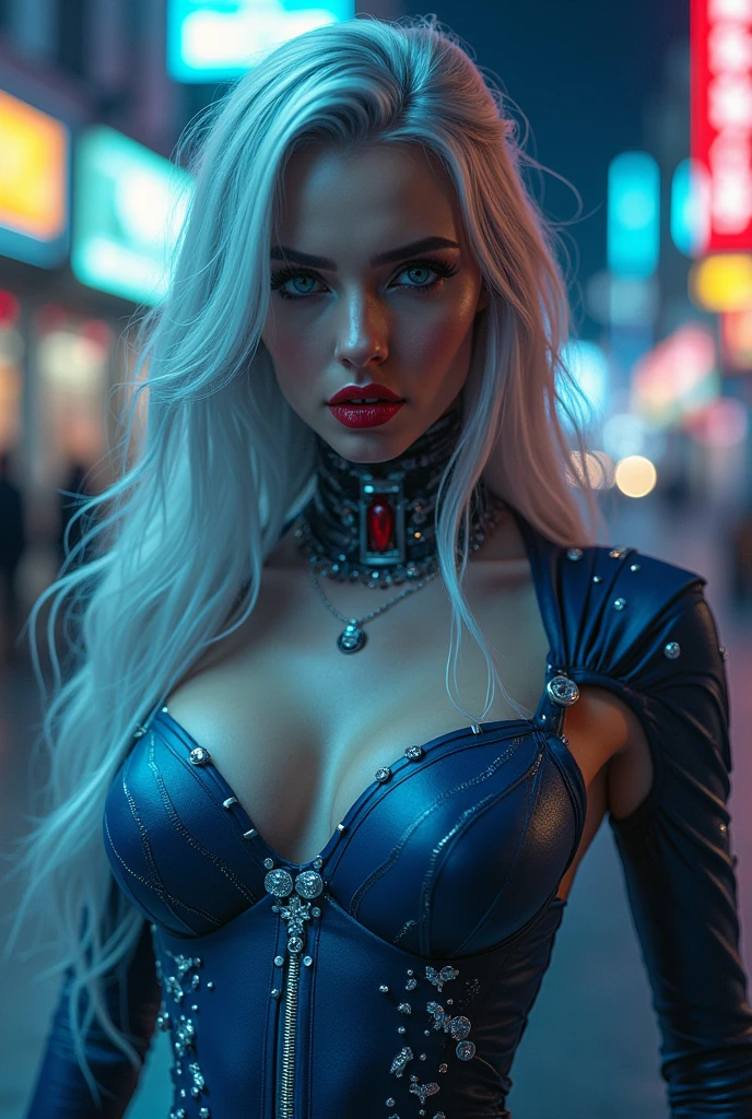 Gothic woman, blonde, background cyberpunk city, sexly