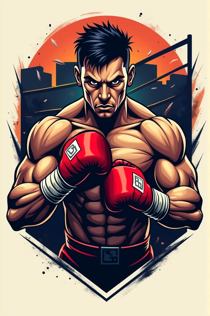 Vector image sticker of a professional boxer cartoonistic realistic 