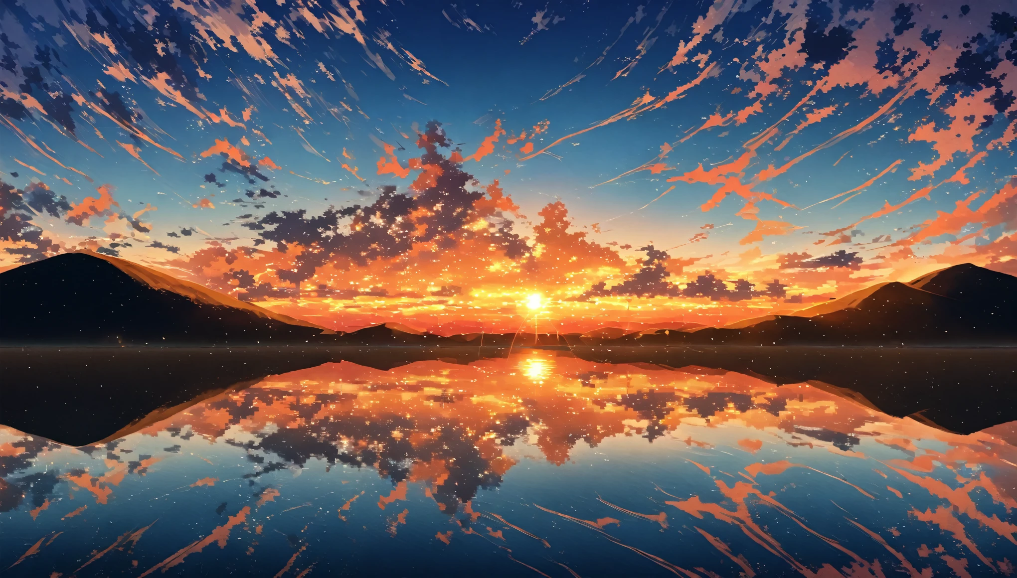 scenery, wallpaper, lake as far as the eye can see, evening, sunset, horizon, reflective water surface, 