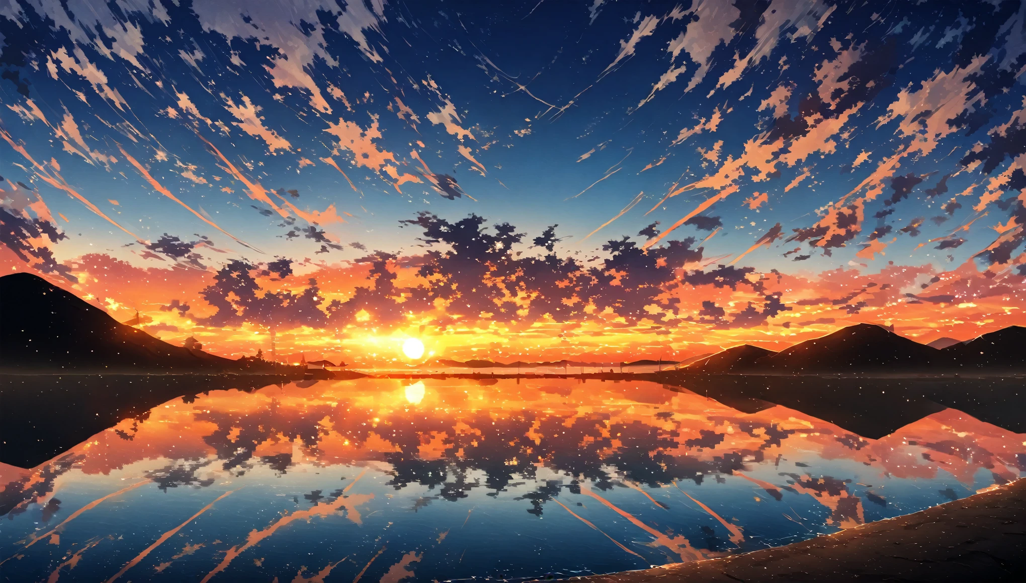 scenery, wallpaper, lake as far as the eye can see, evening, sunset, horizon, reflective water surface, 