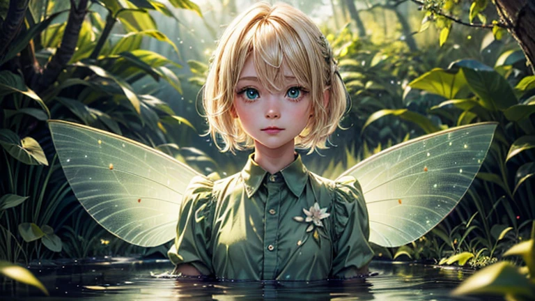 Drawing, realistic fantasy, clarity, detail 8kk, solo, portrait, (ultradetailing), boy's appearance, children's appearance, (ultradetailing), boy 2 years old, short light gray hair, (hair detailing), big green eyes, (fine eye detailing), thick eyelashes, (eyelash detailing), glade, white butterflies, (detailing the surrounding nature), 4k --auto --s2