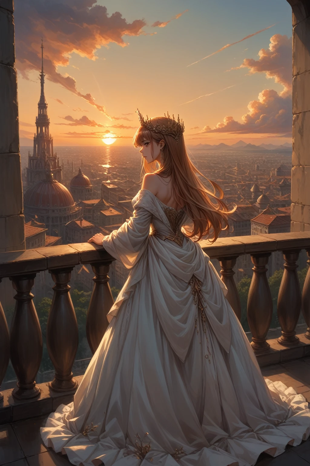 2, Girl 1, Bright and Sexy, standing on the balcony, beautiful view, blowing bubbles, sunset, clear detail, dynamic shadows, masterpiece, It's getting dark, Very Juicy Colors, 8 K, Maximum Resolution, score_9,score_8_up,score_7_up,masterpiece,best quality,perfect anatomy,very aesthetic,official art,8k