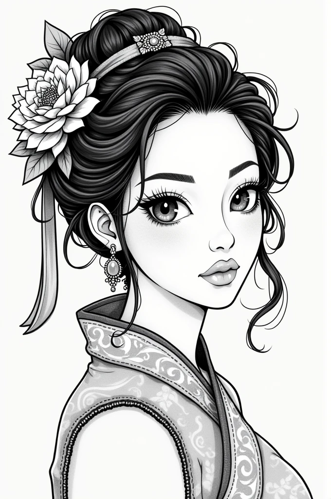 arte em linha, outline only, comic style, female ballerina geisha cat siamese cat, female ballerina geisha cat siamese cat with kimono, coloring book page, black and white only, no colors, no shadows, chibi style, without background, cute cat, cartoon, kids coloring book, tokio style, Siamese cat cute ballerina geisha