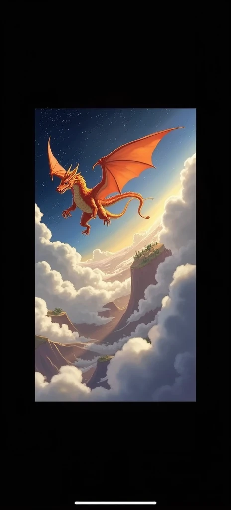 ((masterpiece), best quality, high quality, professional quality, highly detailed, highres, perfect lighting, natural lighting), red dragon, flying in sky, clouds, night