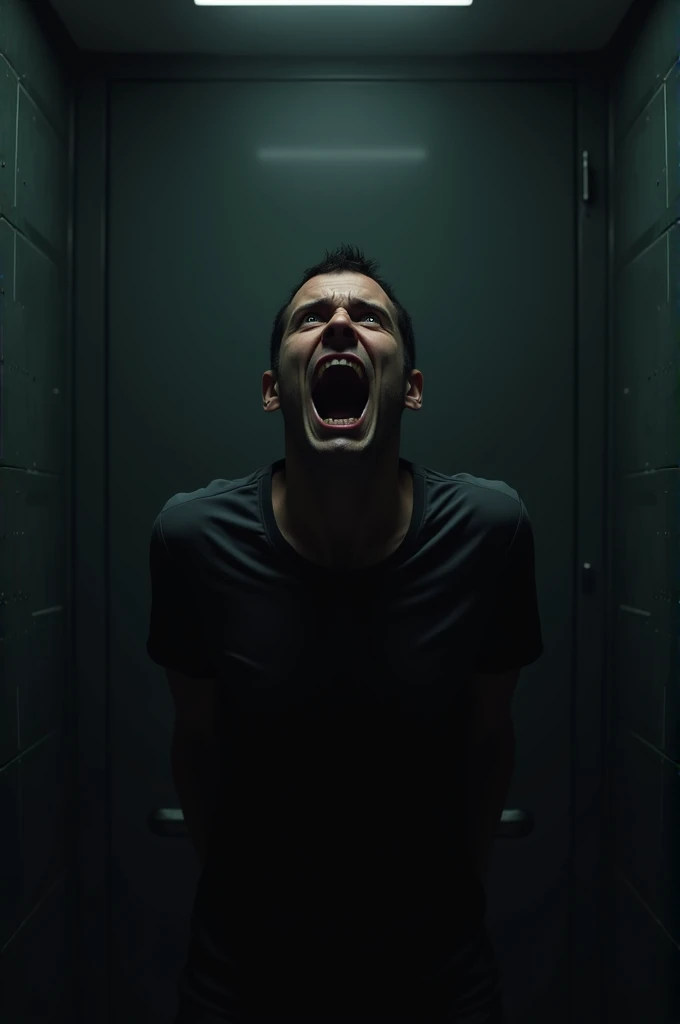 a mirror reflecting a person banging and screaming desperately
