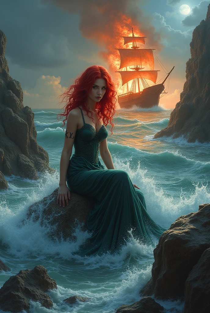 4k, masterpiece, illustration, high Brightness, high resolution, colourful, dramatic light, intricate details, extreme long shot, Focus on the body and pose Experiment with different angles, A lrish white female model with Flaming flashing sparking rune Tattoos all over walks into a 1920s impressionist painting, bright moonlight, Various poses, various angle, a pirate ship, storm, magic, a lighthouse in the background, a photorealistic effect, a mermaid in the painting, a waterfall in the painting, a rainbow in the painting, a
unicorn in the painting, an oil painting effect,
