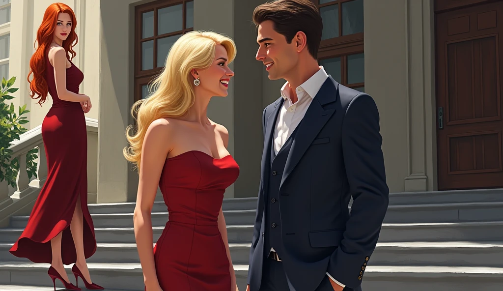 I need a drawing of a couple in cocktail attire, but not too formal., for dress code reference. The drawing should be minimalist and Disney style. The color palette can be black, blue and/or gray for both