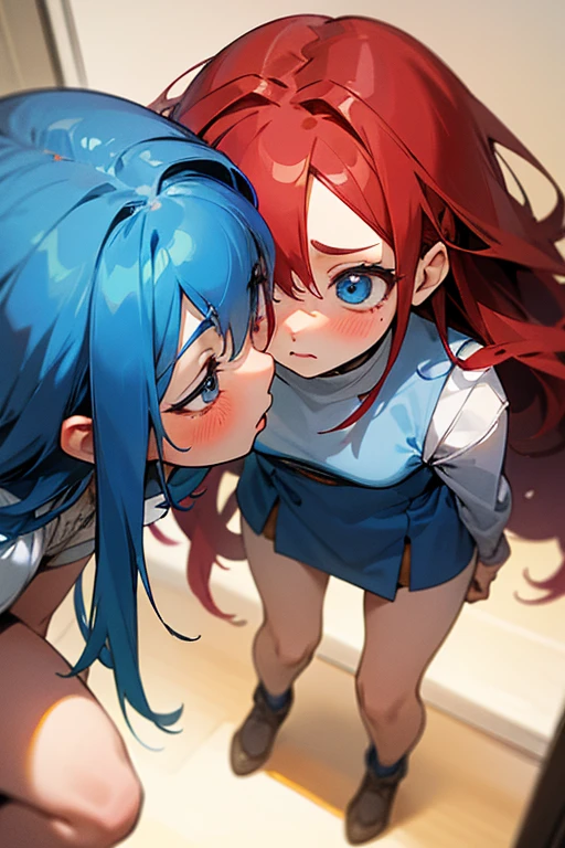 tutelage_pov, encourage, fellatio, 2girls, man, head grab, classroom, high quality, masterpiece, <lora:tutelage_sd15:.9>