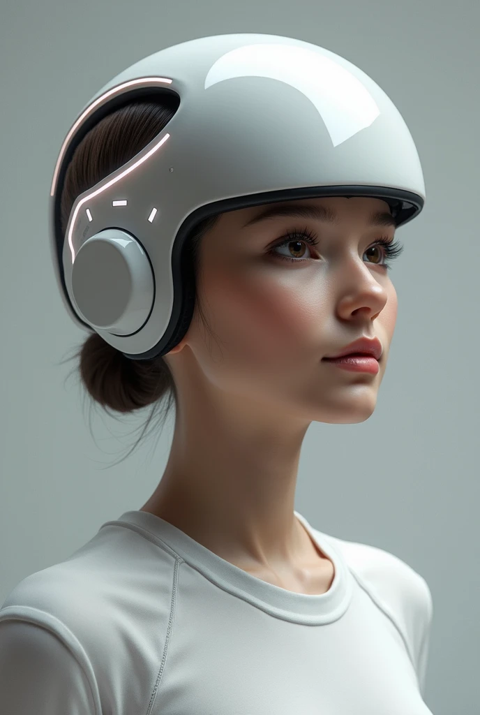 sophisticated 3D render ultra-detailed beautiful porcelain android woman face profile, Cyborg, Microphone like a DJ,  robotic parts, 150 mm, Beautiful studio soft light, Edge light, Striking details, Luxury cyberpunk, lace, hyperrealistic, anatomical, facial muscles, cable, electrical wires, microchip, elegant, beautiful background, Octane imaging, стиль HR Giger, 8K, the best qualityt, The Masterpiece, llustration, Extremely thin and beautiful, Extremely detailed, CG, unity, wallpaper, (realisti, photo-realistic: 1,37), startling, Finely detailed, The Masterpiece, the best qualityt, offical art, extremely detailed wallpapers Computer graphics Unity 8K, Absurd, incredibly absurd, robot, Silver helmet, The whole body, sedentary