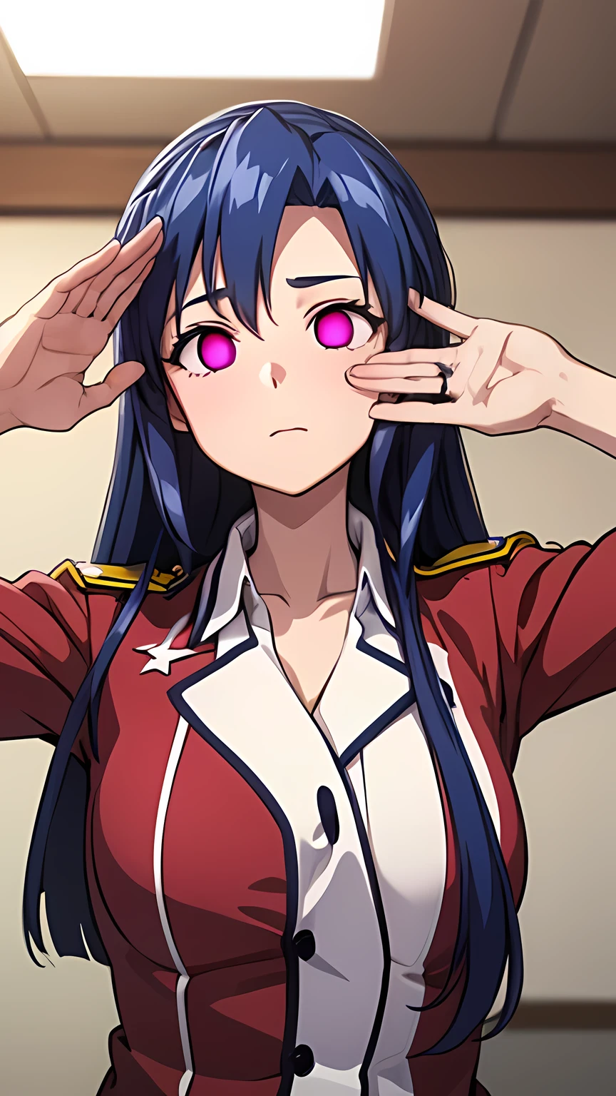 1 female,Browsing Caution, ((convenience store, night)), ((stand up, salute)),Blue Hair,Ahegao, (((Female police officer,Her breasts are exposed))), Full body image,Full body image,clavicle, Hollow Eyes, ((big 1.3)),((hypnotism,Mind control, Sharp eyes)),((Eyes Wide Open)),(The pupils constrict,Hollow Eyes), brainwashing,Hollow Eyes,(Expressionless, Emotional Removal), Evil Face,Looking up from below, (Highest quality、4K、8k、High resolution、Must have:1.2)、Very detailed、(reality、reality、reality:1.37)、Ticker、Hyper HD、Studio Lighting、Ultra-precise Paint、Sharp focus、Physically Based Rendering、Very detailed、Professional specifications、Vibrancy and color、Blurred、Sports portrait、landscape、Horror Style、Anime Big 、sf、photograph、Concept Artist、Five Fingers, Perfect body, {{{masterpiece}}}, {{{Highest quality}}}, {{Very detailed}}, {shape}, {{Very delicate and beautiful}},Improved cost performance、All Roles,