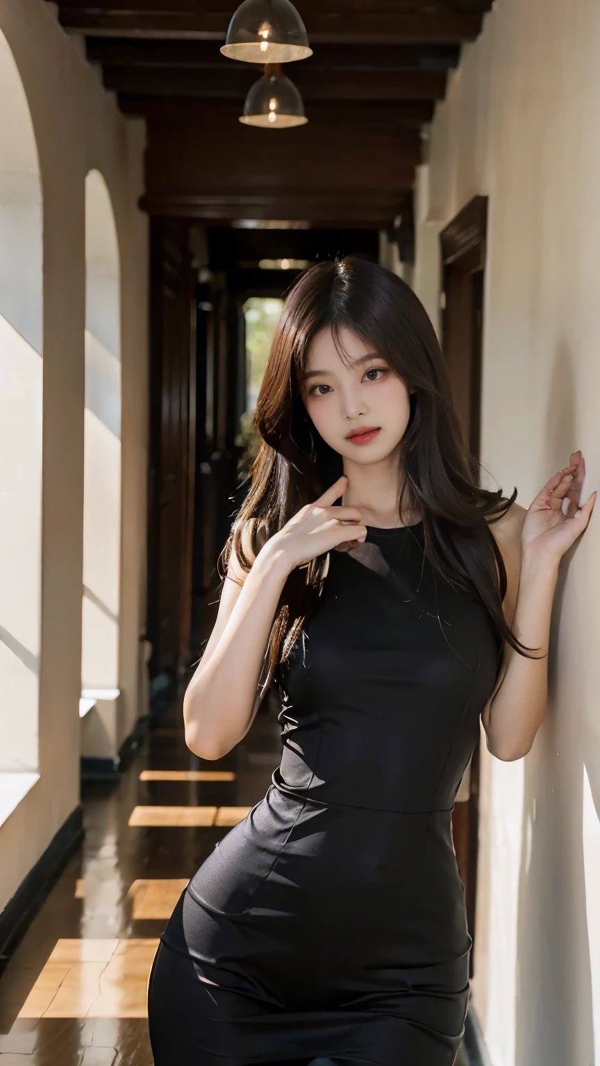 (RAW photo:1.2), (Photorealistic:1.4), (Ray tracing),Korean female model,Beautiful Meticulous Girl, very detailed eyes and faces, Beautiful detailed eyes, absurderes, unbelievable Ridiculous, hugefilesize, ultra - detailed, A high resolution, The is very detailed,best qualtiy,tmasterpiece,((Black sleeveless turtleneck lace dress)),illustratio,The is very detailed,CG,unified,8k 壁纸,Amazing Cleavage,finely detailled,tmasterpiece,best qualtiy,The is very detailed的 CG unified 8k 壁纸,light in face,cinmatic lighting, 1girll, old,Long white hair,(huge tit),((pantyless)),(wears glasses),((Pantyhose)),tightly dress,Silk dress,Lace-up dress,see through dresses,Stand on the stairs in high heels,(Wearing 10D black stockings,Wearing thin black pantyhose:1.5),Full body portrait