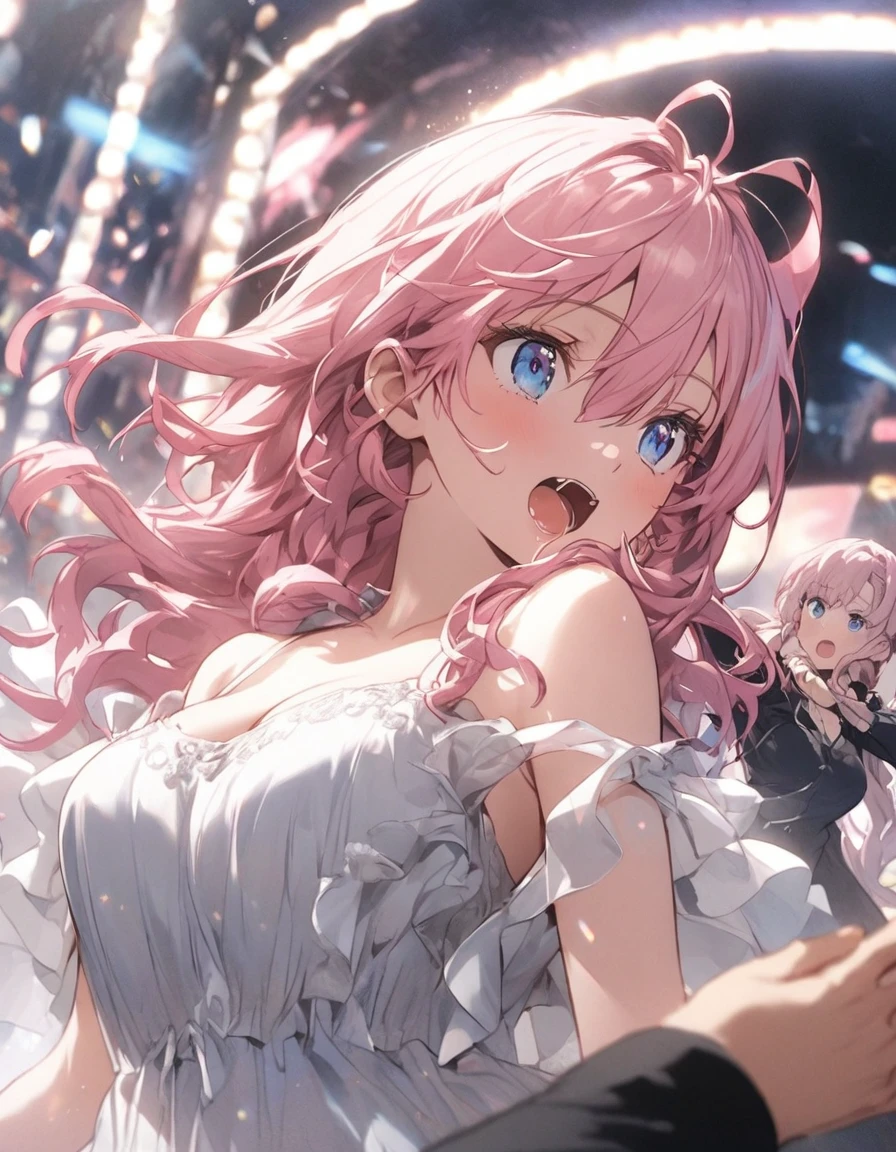 Ostracized、Stones are thrown from all around、Girl with pink hair、blue eyes、Twin Drill、A scene from a movie
