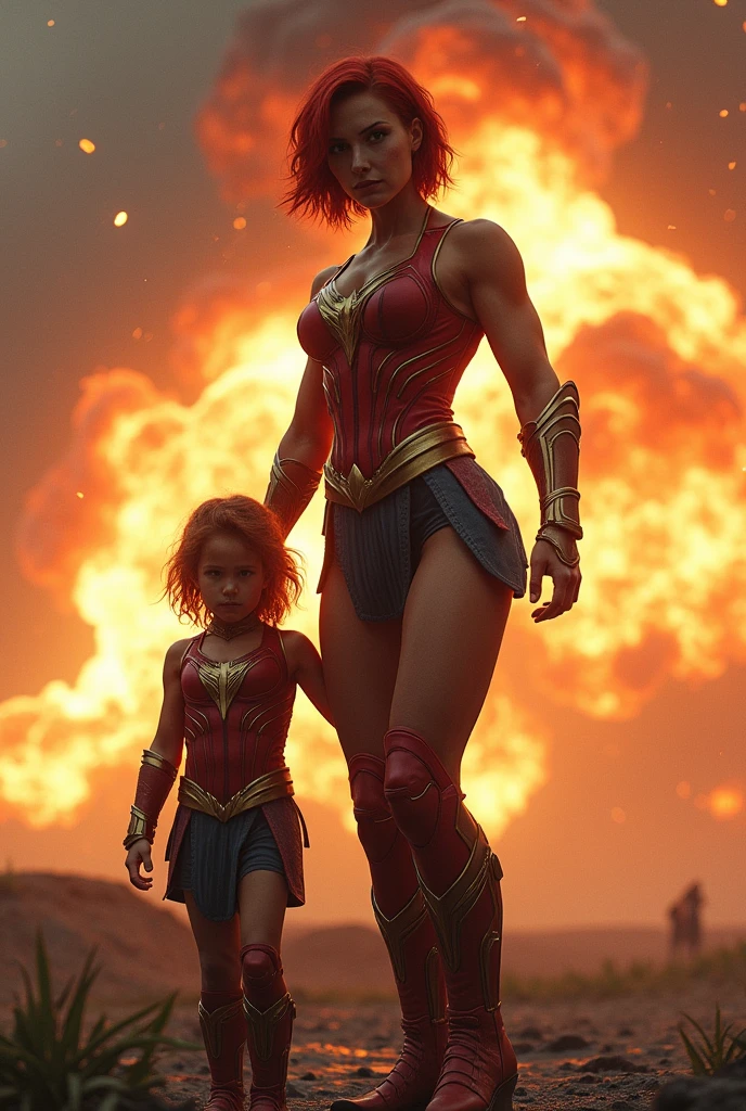 cute young american woman wearing Mjolnir powered assault armor pointing up cut on her face blood coming out holding child in her arms