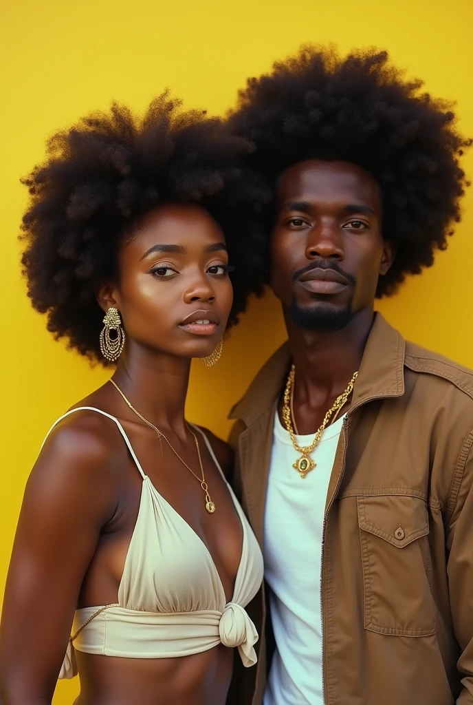 Illustration for horror book, a young white-skinned man appears, black hair and an evil smile, behind an Afro-descendant woman with straight black hair