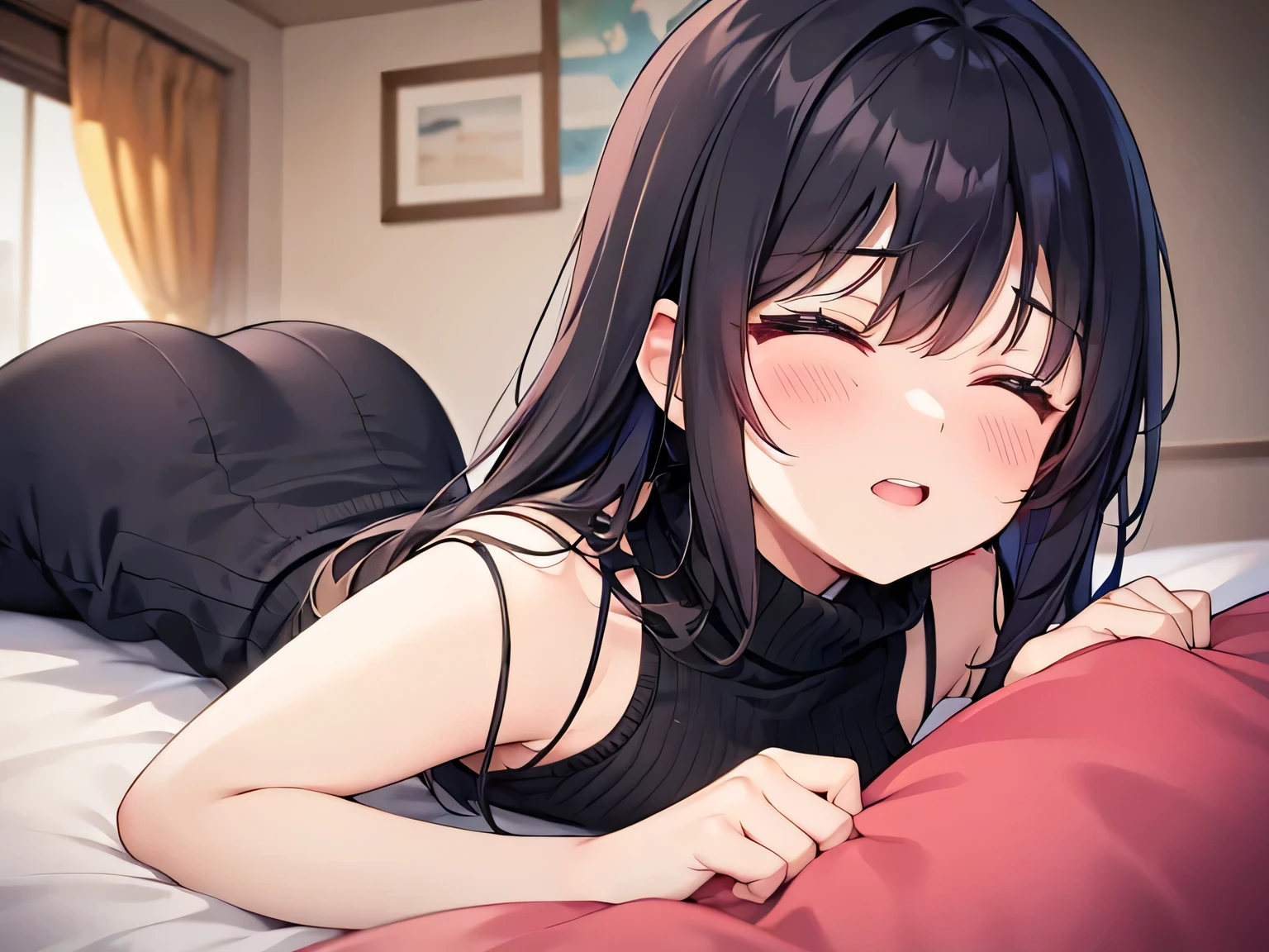 (8k, 最high quality)、Ultra-high resolution、adorable、最high quality, beautiful, Absurd beauty, Healthy Skin, ((Sleeping with eyes closed)) ,Cute Characters, Most detailed, high quality、(missionary, vaginal, ass pov, sex, nsfw)、nose blush、steam、Shiny Hair、((Close ~ eyes))、Very detailed, clear and beautiful face, Slender body、Awards, Anatomically correct、Lying and sleeping、Dark Places、((Attacked in his sleep))