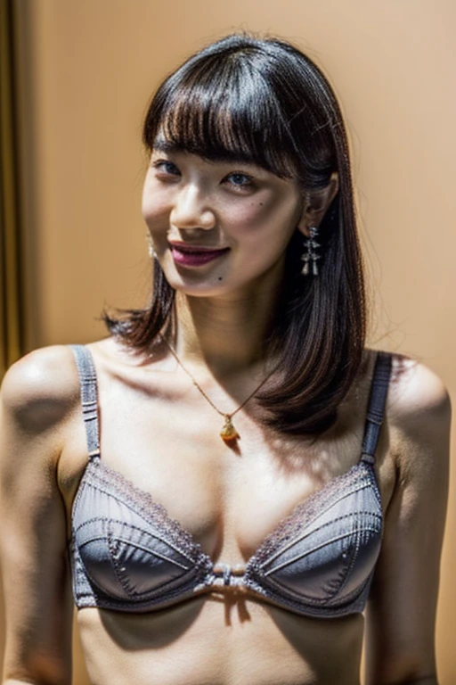 (realistic, photo-realistic:1.4), (best quality, masterpiece:1.2), RAW photo, high resolution, intricate details, extremely detailed, realistic and sharp details, cinematic lighting, (portrait,frontal photography,knees:1.5), looking at viewer, solo, a 30 years old Japanese woman, (flat chest, tiny breasts, poor size bust:1.4), (sheer lingerie, thin strap, tiny thong, G-string:1.5), necklace, earrings, jewelry, detailed face, beautiful detailed eyes, beautiful pupils, sophisticated nose, pale skin, fine-textured skin, photo background, indoors, high-class hotel,