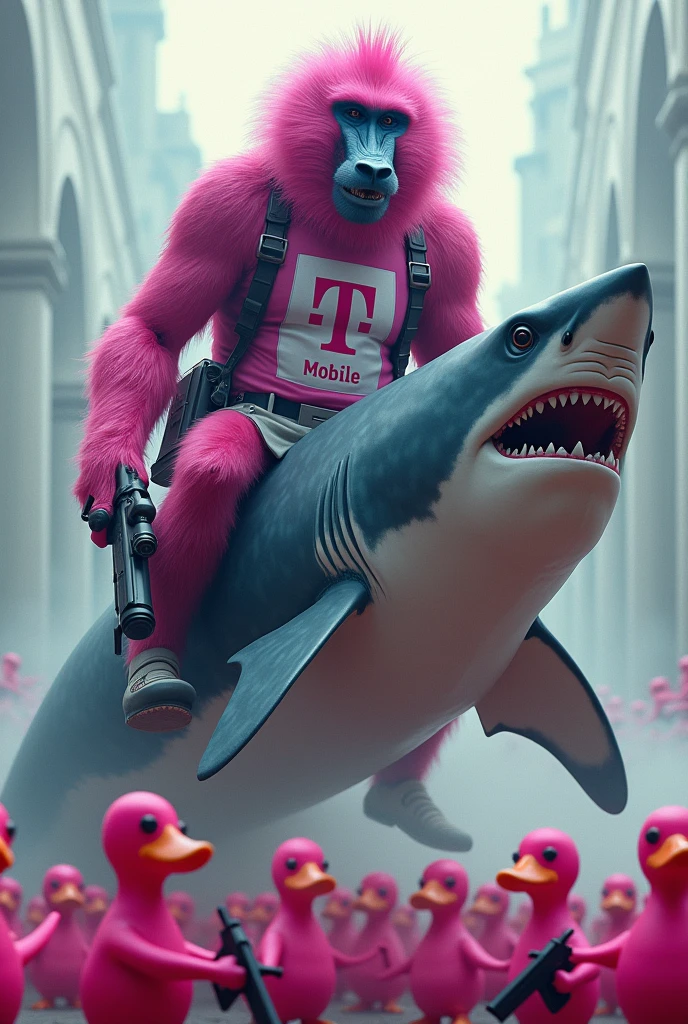 Pink megalodon watching nails lose a game of space chess