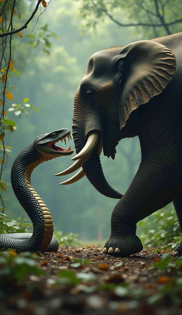 Big snake graping elephant dead around blood