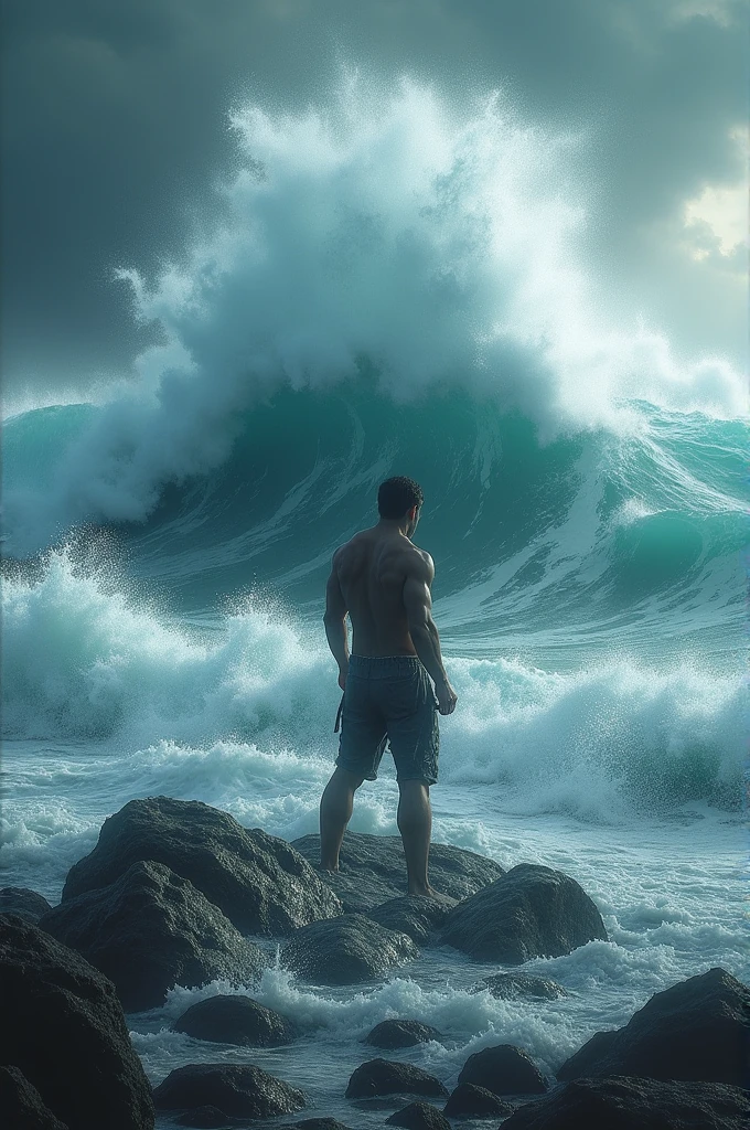 masterpiece, The need for goodness, 1 person, Adult, Mature Woman, Tall muscular man, Dark Theme, Magic array, bubble, Rainbow sunshine, In the water, mirror, Floating Glass Sheet, Rainbow Light, bubbleスワール, Whirlpool of the wind, Aurora, Fantasy Landscape, Starlight around the character, (Upper Body), Naked on Upper Body, Night Pool