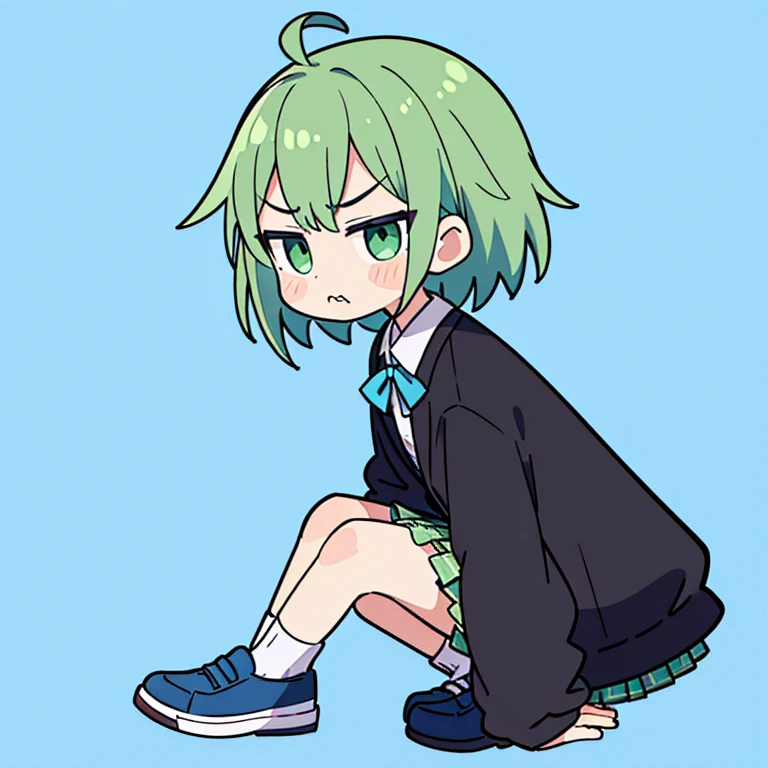 masterpiece, best quality,Anime Boy ,Green short hair,White T-shirt, ,Small curve , (Heart-shaped pupil 1.2) , sit on the floor ,shy, Looking at the audience , (Rabies 1.3),sweat ,(Dark red rectangular background with white border around it:2.5) ,High Detail, high quality,