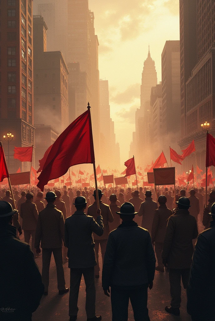 The events in Chicago during the protests against shorter working hours, Realistic style 