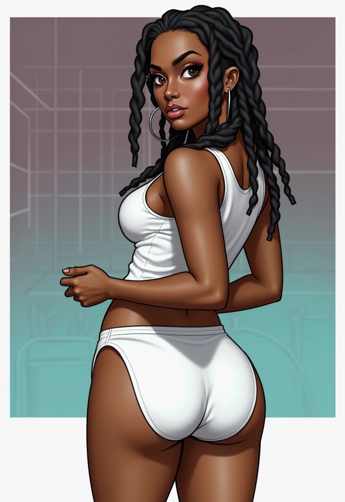 ebony, big afro, booty, big booty, massive booty, phat ass, lime green clothes, (((g string))), music video, music video set, thick thighs, massive thighs, huge thighs, sweaty, sweaty ass, tongue out.