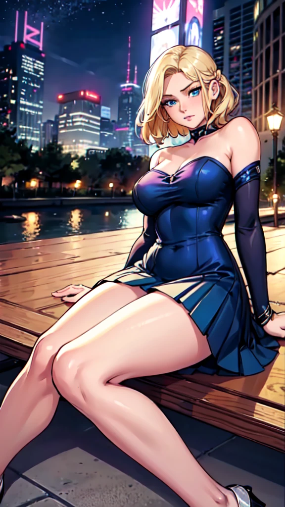 sorceress, sitting, boots, fishnet stockings, mini skirt, rebel, pink panties, blonde hair, blue robe