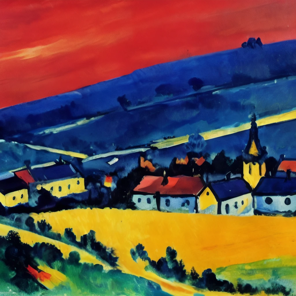 Maurice de Vlaminck&#39;s style、French countryside、Portrait of a farmer with mountains in the background