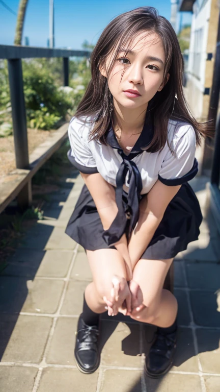 (masterpiece, highest quality:1.2), 8k, 12才のFull nudityの女の子, 85mm,Official AR RAW Photos, スーパースリムなスレンダーbeautiful girl, (When I lifted up my short navy blue skirt、下Half BodyFull nudity、Short sleeveの白シャツ、show me your ears、Naked girls photoshoot、Full nudity, Cute face, close, Half Body, Bio Race, Gardenia, beautiful girl, , Thighs, Short sleeve, stand on the station platform, Looking at the audience, No makeup, (Big smile), Film Grain, chromatic aberration, Sharp focus, Face Light, Bright lighting, 10 generations, Detailed face, Background blur, (dark red tie:1.1)、(((((())))))、((((((12才のFull nudity女子高生)))))、Narrow waist、((Boyfriend and girlfriend having sex:1.5))、((Sexual pose:1.5))、((Spread legs POV:1.5))、((Beautiful areola:1.5))、((Nipple erection:1.5))、((Beautiful pussy:1.5))、((A thin layer of sweat:1.5))、((Insert your into your:1.5))