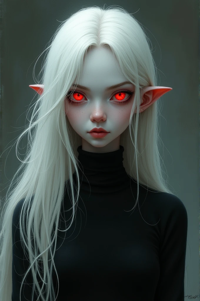 One Girl, Appearance Succubus, Lustful looks, Long White Hair, Red Heart Eyes, Looking Obsessed, Crazy Obsessive looks