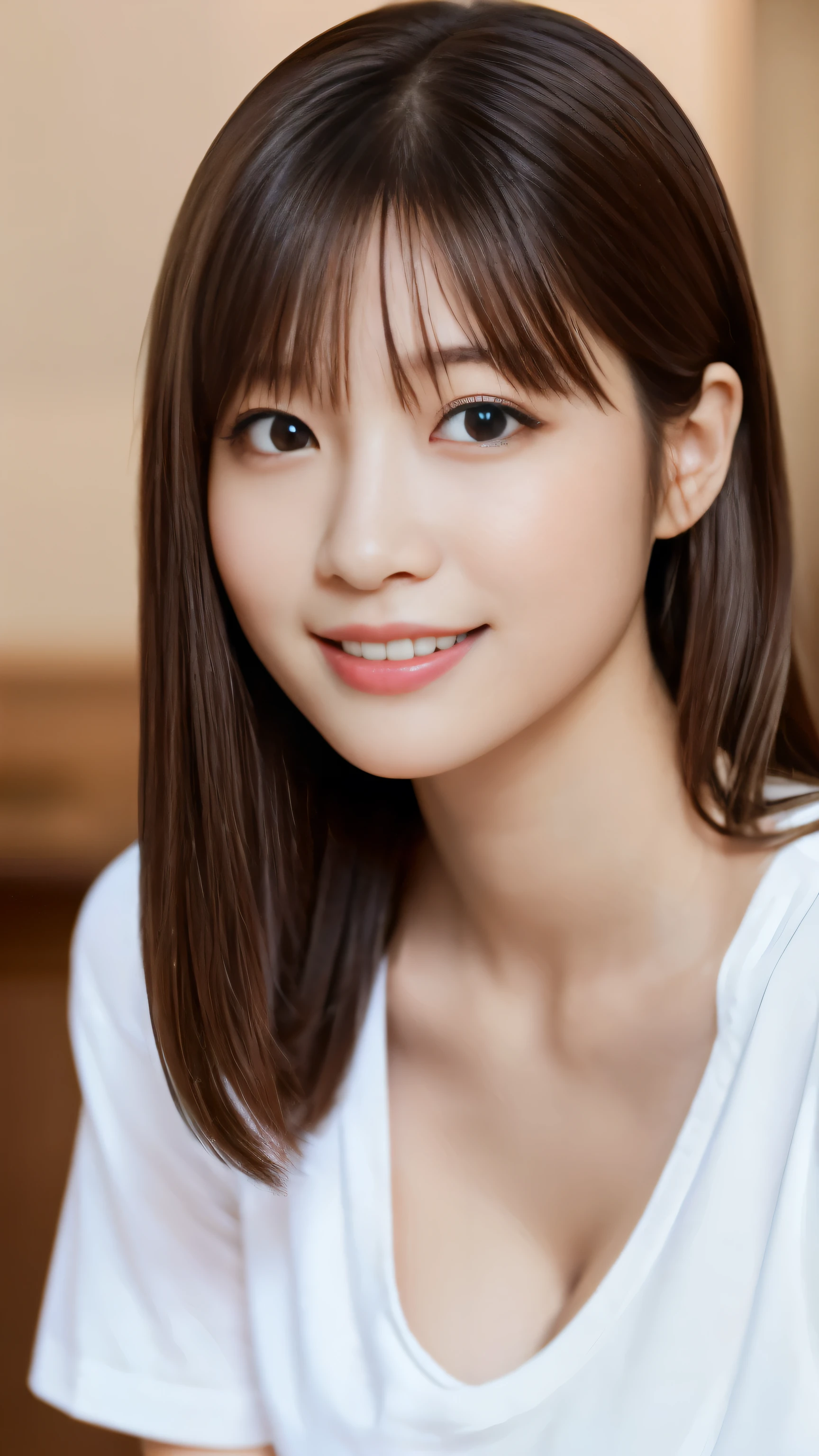 1 girl, (White T-shirt:1.5、The clothes are see-through、Protruding nipples:1.1、Cleavage), Beautiful Japanese actresses, (RAW Photos, highest quality), (Realistic, Photorealistic:1.4), masterpiece, Very delicate and beautiful, Very detailed, wonderful, finely, Very detailed CG Unity 8k 壁紙, Very detailed, High resolution, Soft Light, Beautiful detailed girl, Very detailed目と顔, Beautiful and detailed nose, Beautiful and detailed, looking at the camera、Perfect Anatomy, Slender body, smile、((Hands behind head))、front、shortcut hair