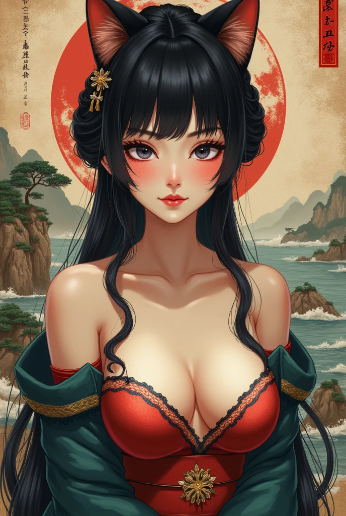 Wait warrior sexy, pretty face, Delicious Company, Alluring figure, Wearing a sexy open kimono. The artwork is created in a medium reminiscent of Japanese ink paintings....., Features bold brushstrokes and a Monochromatic color palette. Artist'Masterful technique reveals the intensity and power of the image'sense of presence,with the highest quality, Perfectly capture every detail with ultra-high resolution. Textures and intricate patterns on kimonos are rendered with extreme precision. Lighting is carefully designed,Enhance drama, Features deep shadows and subtle highlights. general, The artwork exudes elegance and power, Combining traditional Japanese aesthetics with a modern feel. Monochromatic color palette, Combine details, Create captivating and immersive experiences for your audience.