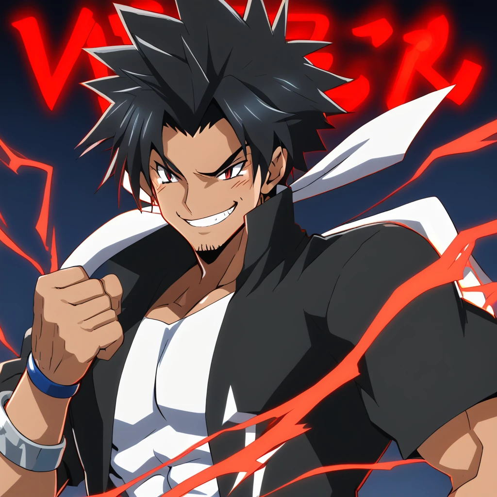 score_9, score_8_up, score_7_up, rating_explicit, source_anime, electricity boy, body fluid electricity, black clothes, cool design, semi robotic, neon lights, gesugao, dark expression, male only, male focus, manly, yaoi