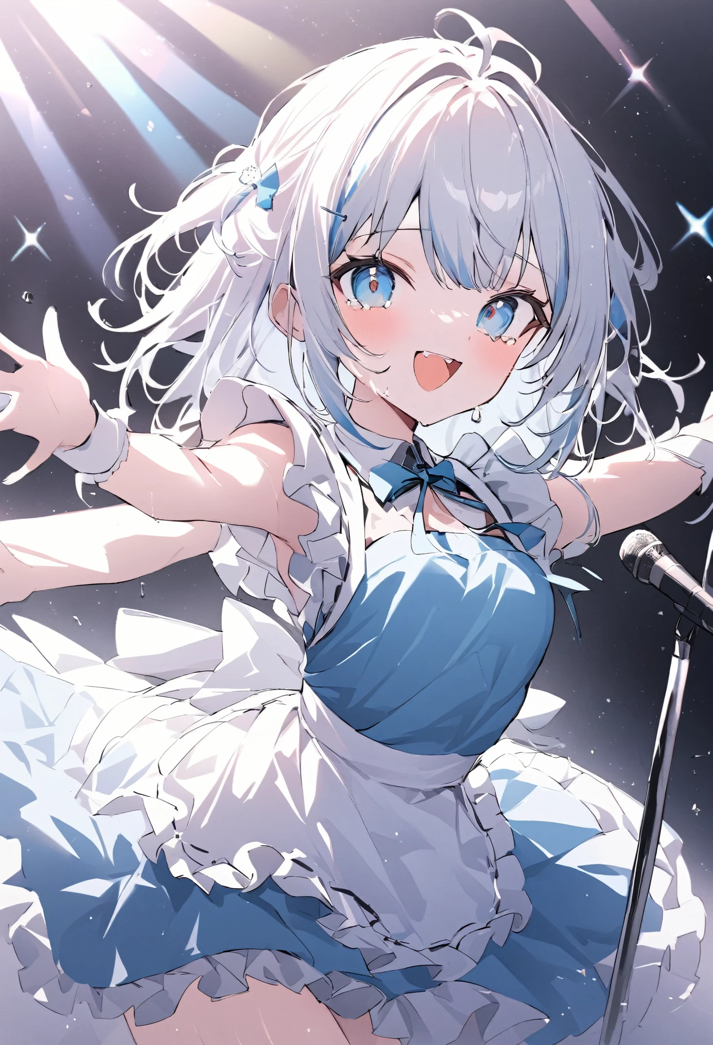 aagawrgura,live,Sing a song,Tears of joy,microphone,Spread your arms,fun,Penlight,Penlight in the background,1girl, hololive, pastel colors, maid,happy,Retirement,bright,Light Masterpiece, best quality, newest, very aesthetic, absurdres, absolutely resolution, ultra detailed, 8k, super fine illustration, highly detailed beautiful face and eyes, perfect anatomy, professional lighting