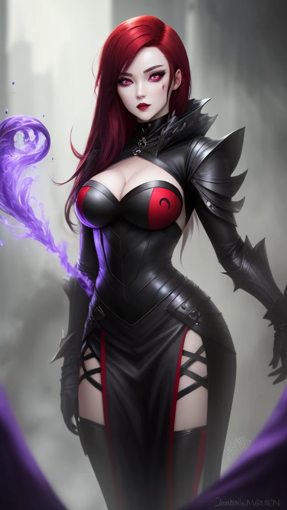 Red and black ink painting by Jess_Nigri as goth punk, Waist slender, gray pupils, reaper, ninja, highy detailed, latex, fluid brush strokes, red tendrils, Dispersion effect, fluid geometric pattern, hexagons, ink spatter, perspective and horizon line, (big boobies)