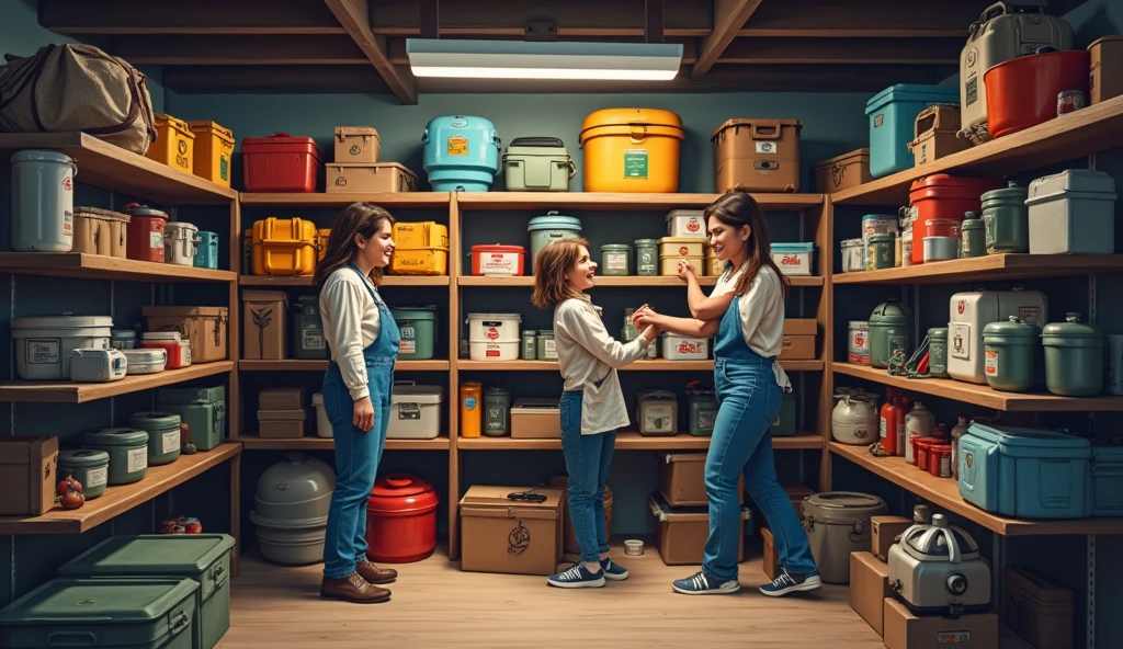 A cartoon illustration of sisters Ana and Sofia opening the dusty box in the attic, with expressions of surprise and curiosity.