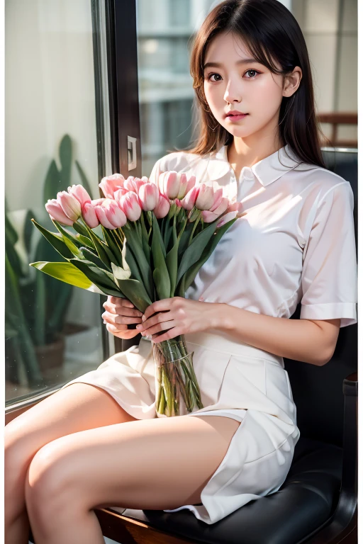 Holding tulips,flower,郁金香flower朵