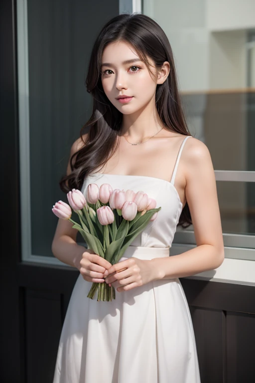 Holding tulips,flower,郁金香flower朵