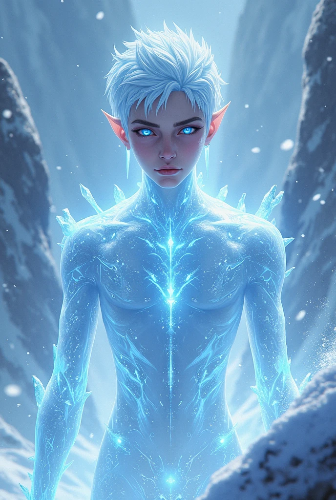 (Jack Frost: 1.6), full full body shots photorealistiic young man, 18 years old, milk white skin, blue eyes, white hair, shirtless, 6-pax abs, (full body shot), young boy, 18 years old, beutiful, perfect, milk white skin, slim body, very detailed blue eyes, very pale skin, barefoot in a snow forest, winter. (masterpiece:1.4, best quality), (intricate detail), Unity 8k wallpaper, Ultra Detailed, (abstract art:1.2), (Anato Finnstark style:1.3), boy from another dimension, a symphony of iridescent colors merging and shifting seamlessly, dynamic pose with rotating patterns of energy around you, a mix of determination and serenity in his expression, a general feeling of transcendence and exploration, consumed by inner darkness, empty waiting you, (Beautiful cosmic eyes), perfect lighting, perfect shading, (Children face), naked and nude