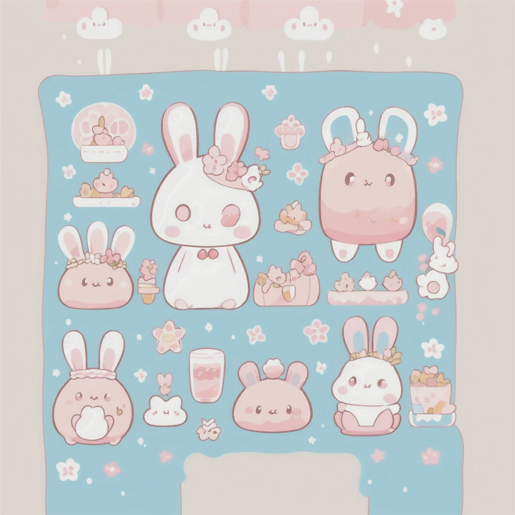 1 rabbit、cute rabbit,cute,kawaii,Sanrio、Stickers、character、Long-bodied rabbit、