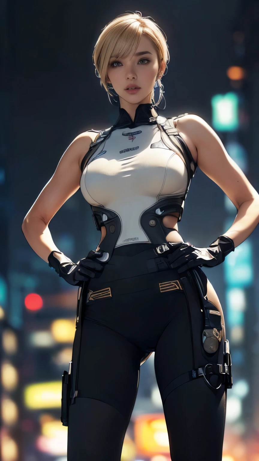 A woman in a futuristic outfit standing in the middle of a city - SeaArt AI