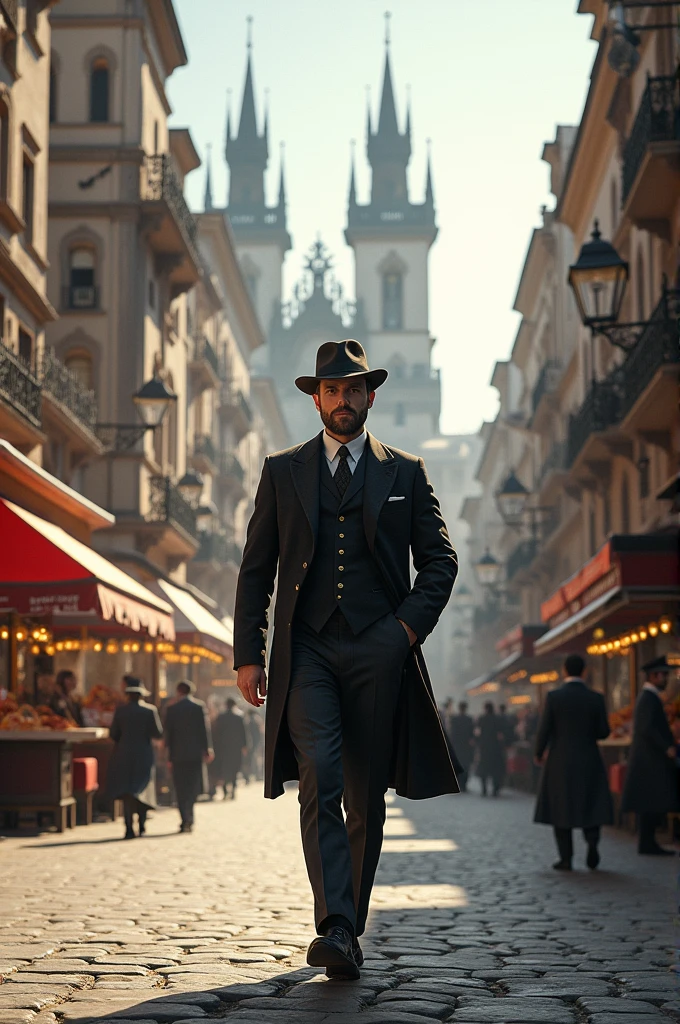 There's a man in a top hat and suit standing in a crowd, inspirado em Eliseu Visconti, 8 k filme ainda, ainda do filme, filme ainda 8K, cena do filme, inspired by László Dombrovszky, Alexey Egorov, ainda do filme, inspired by Gyula Aggházy