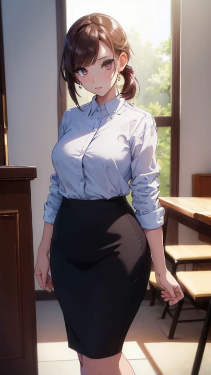 (((masterpiece))),(((high resolution)))、(((perfect face)))、(((girl wearing pencil skirt)))、(((high quality eyes))), (((high resolution face))), big 、Plump、looking at the camera
